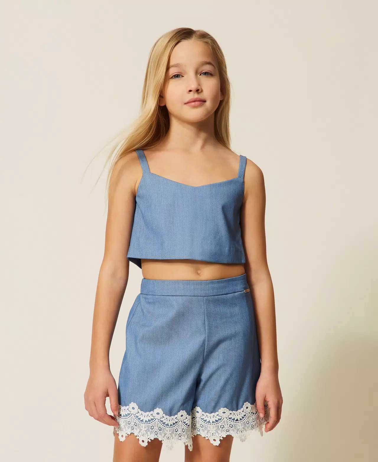 TOP BAMBINA CROPPED DENIM TWINSET 261GJ2Q11 SKYLINE TWINSET KIDS 