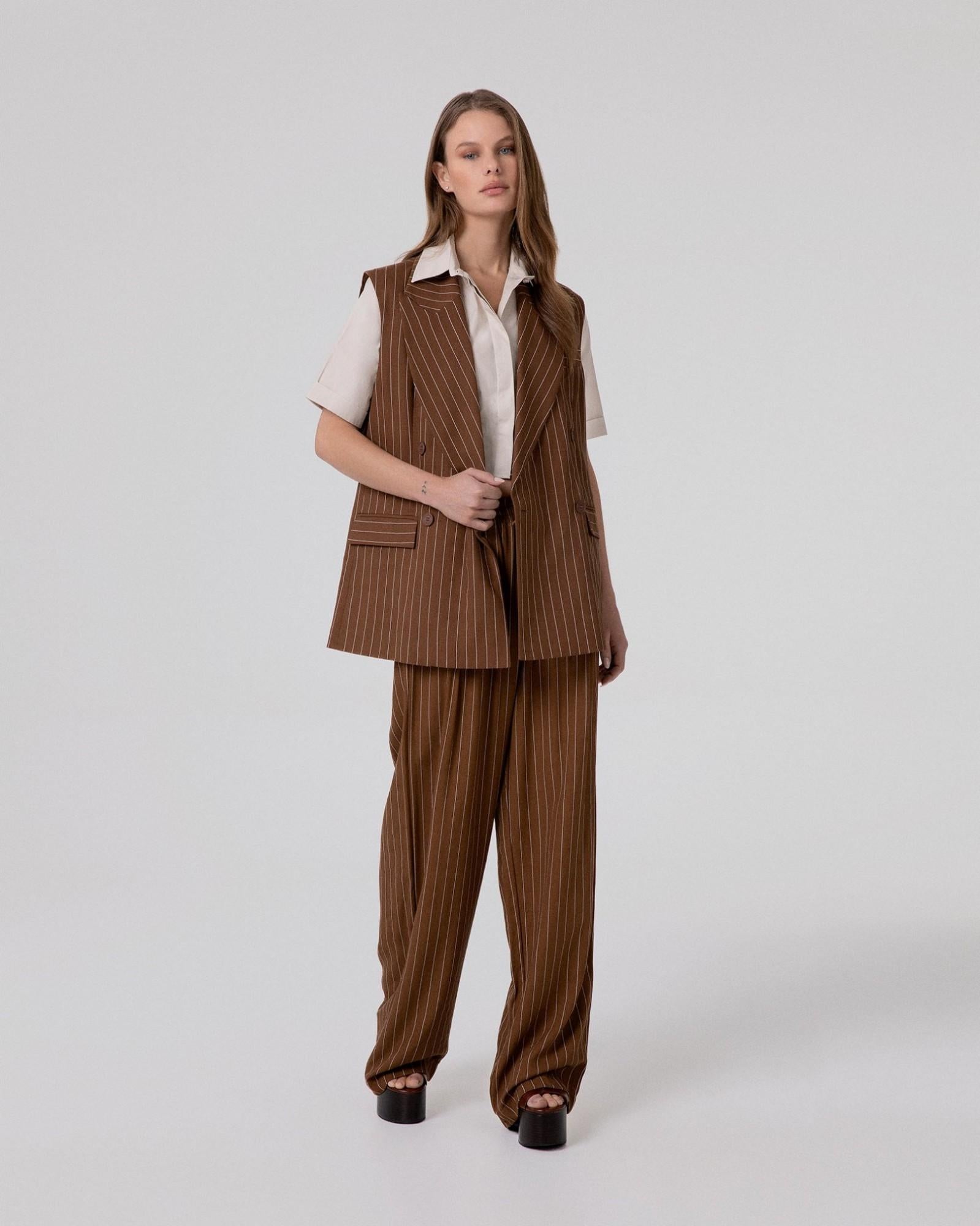 GIACCA DONNA DOPPIOPETTO SMANICATA IN LINO GESSATO MOKA HINNOMINATE HMABW02651 MOKA HINNOMINATE 
