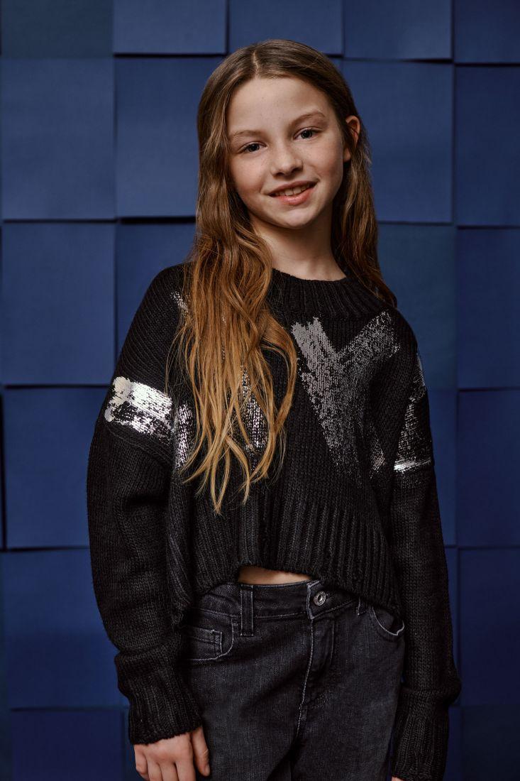 Maglione cropped bambina con paillettes