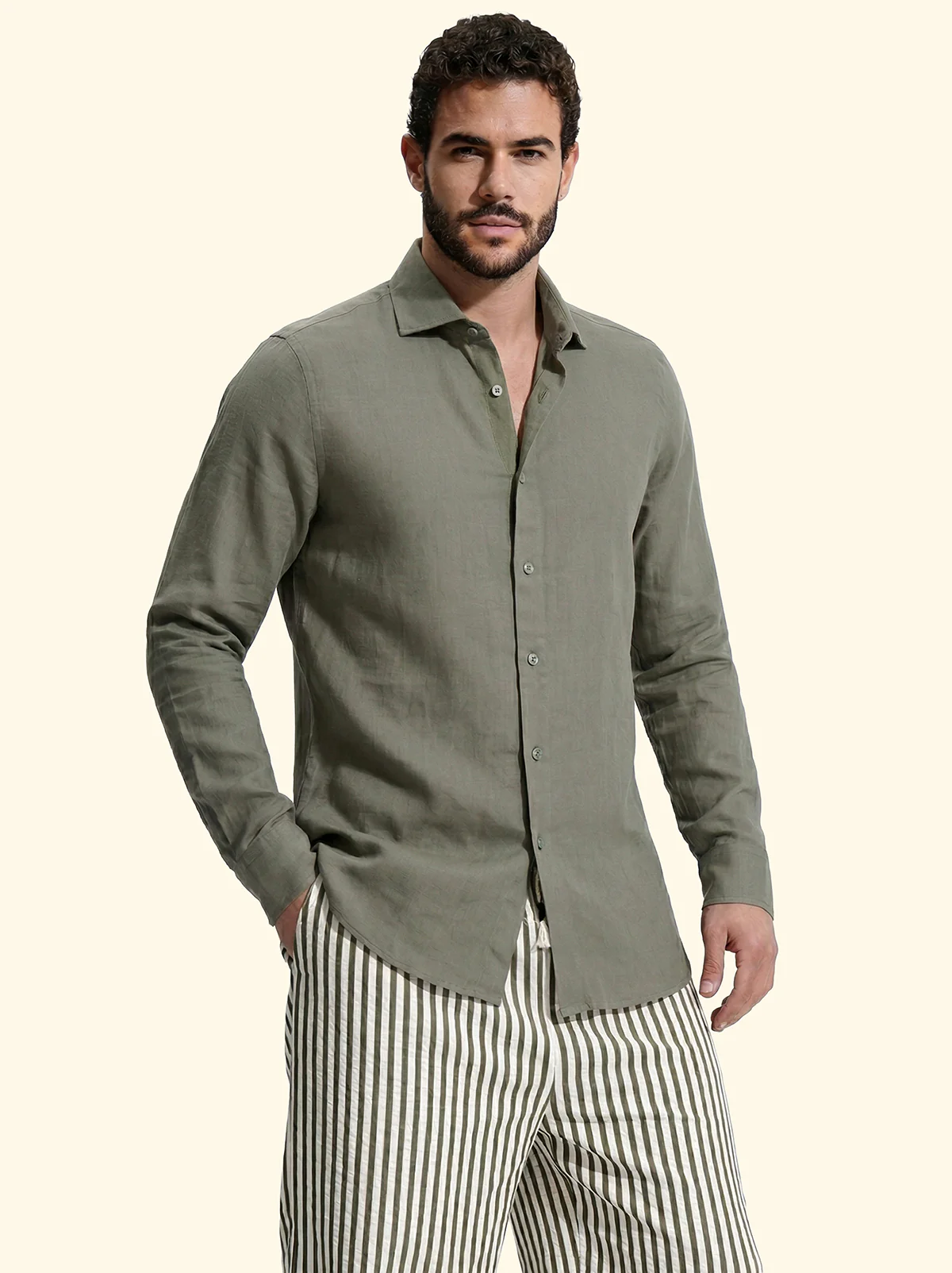 CAMICIA UOMO IN MISTO LINO VERDE MILITARE F**K FK26-SM7000MG UNICO F**K 