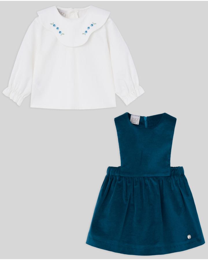 ABITO NEONATA IN VELLLUTO  CON CAMICIA PPETTROLIO PAZ RODRIGUEZ 106-153137 PANNA PAZ RODRIGUEZ 