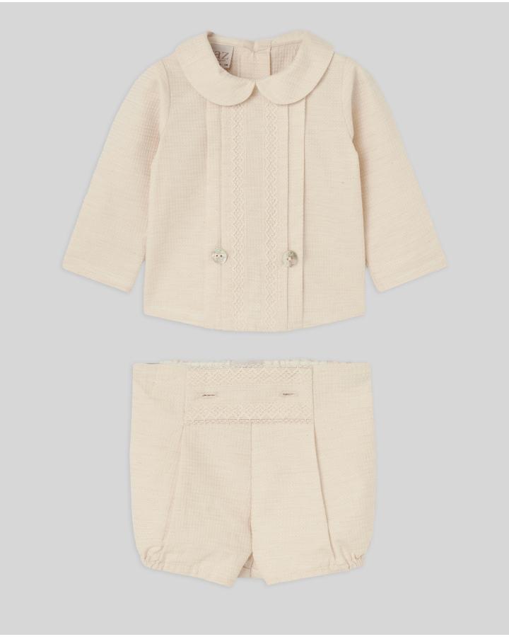 COORDINATO NEONATO CAMICIA E PANTALONCINO BEIGE PAZ RODRIGUEZ 106-153102 BEIGE PAZ RODRIGUEZ 