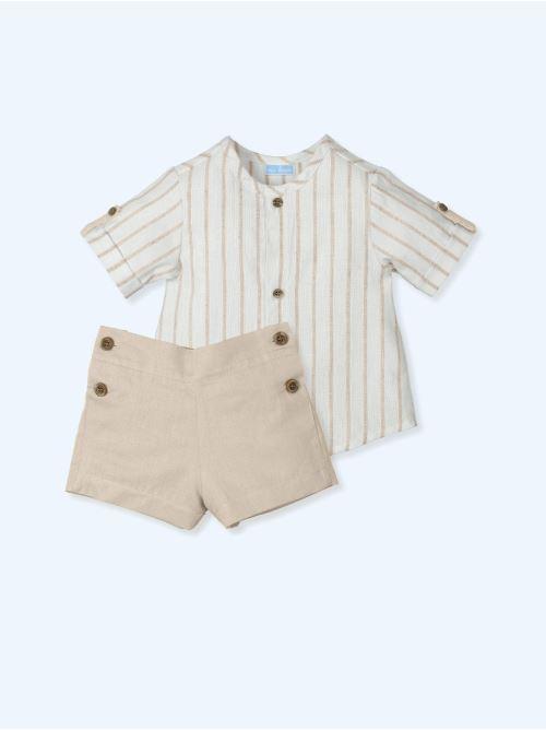 Completo con camicia in lino a maniche corte a righe e  pantaloncini con bottoni laterali 9715 SAFARI MAC ILUSION KIDS 