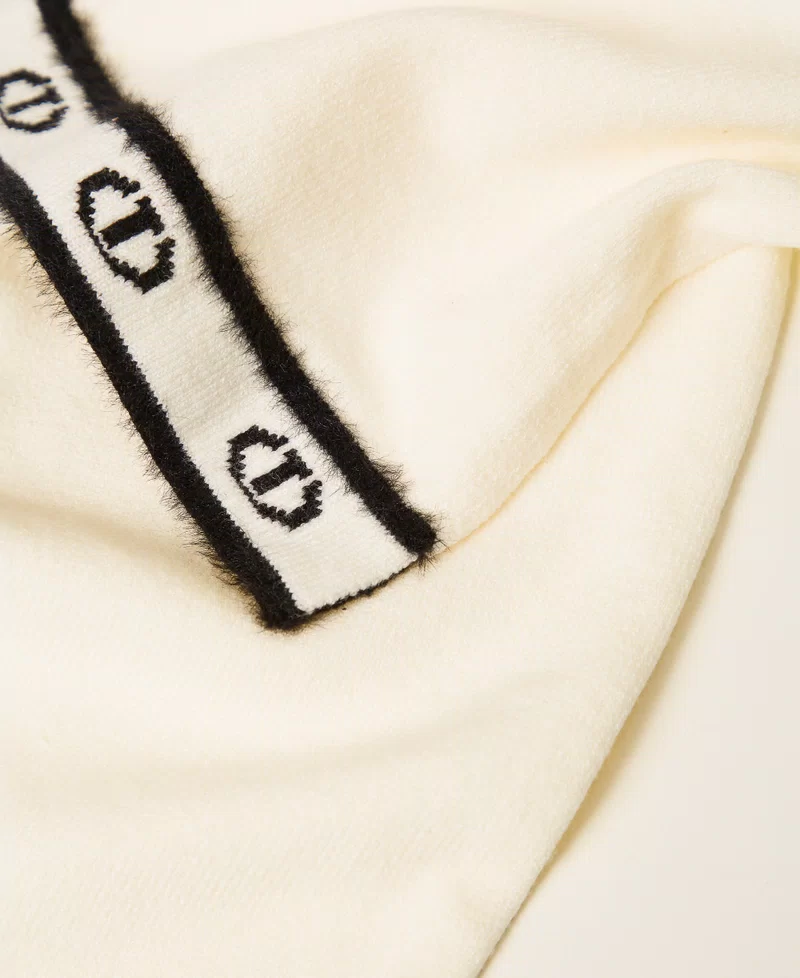 SCIARPA BAMBINA IN MAGLIA CON BANDA LOGO OVAL T BIANCA TWINSET 252GJ501J WHITE\BLACK TWINSET KIDS 