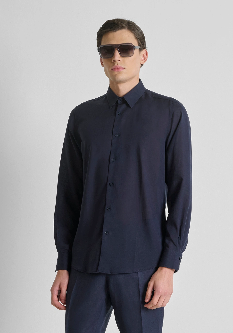 CAMICIA UOMO IN LINO REGULAR FIT  blu antony morato MMSL00691 FA400094 BLU ANTONY MORATO 