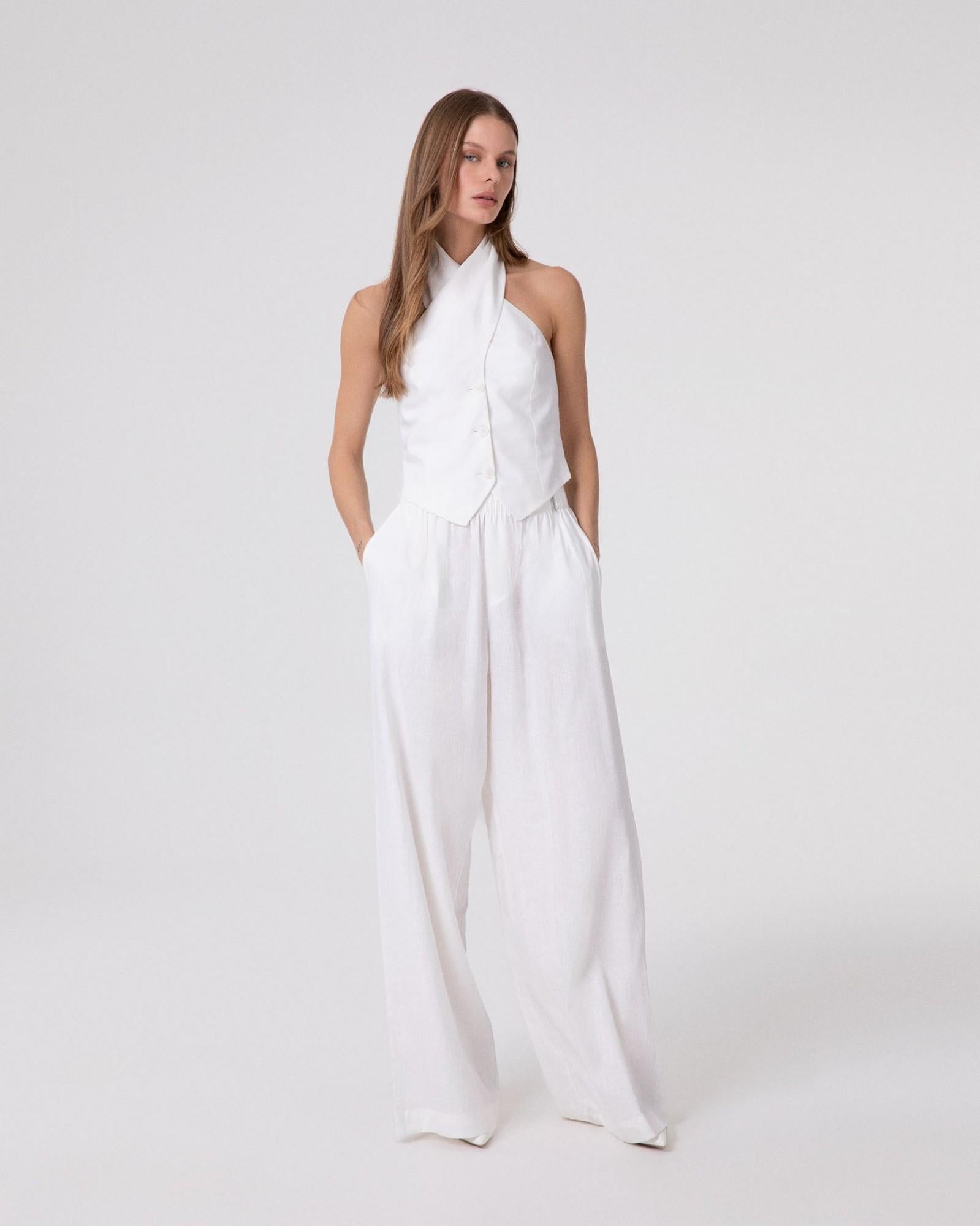 PANTALONE DONNA LARGO DRITTO IN LINO bianco HINNOMINATE HMABW02641 BIANCO HINNOMINATE 