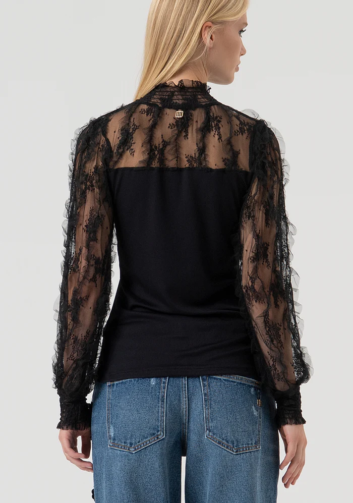 MAGLIA DONNA CON COLLO E MANICHE IN TULLE NERO FRACOMINA FR25WT1001J463G1 BLACK FRACOMINA 
