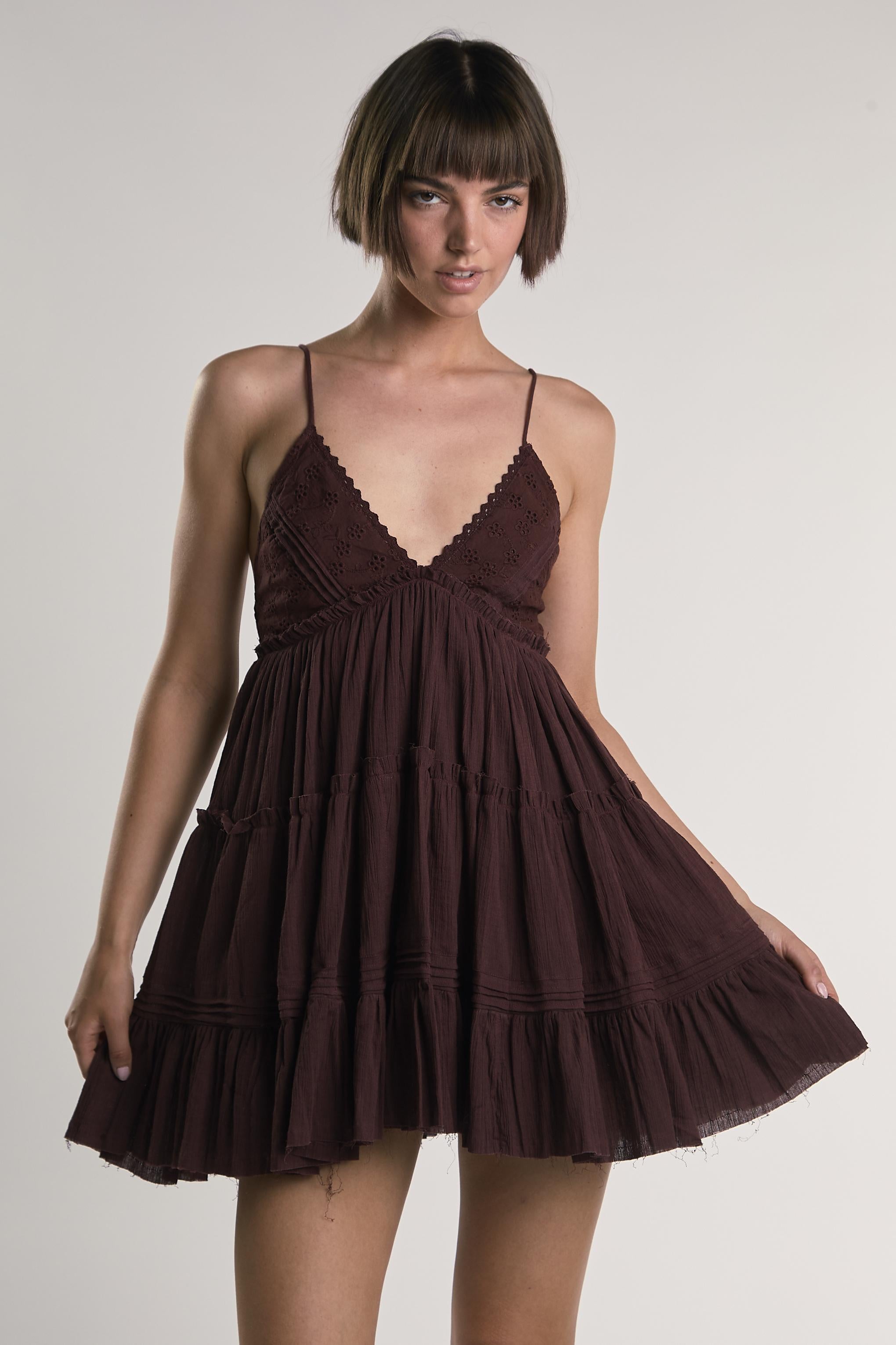 ABITO DONNA MINI SBAMBOLATO CON BALZA BURGUNDY GLAMOROUS IN1771 DEEP BURGUNDY GLAMOROUS 