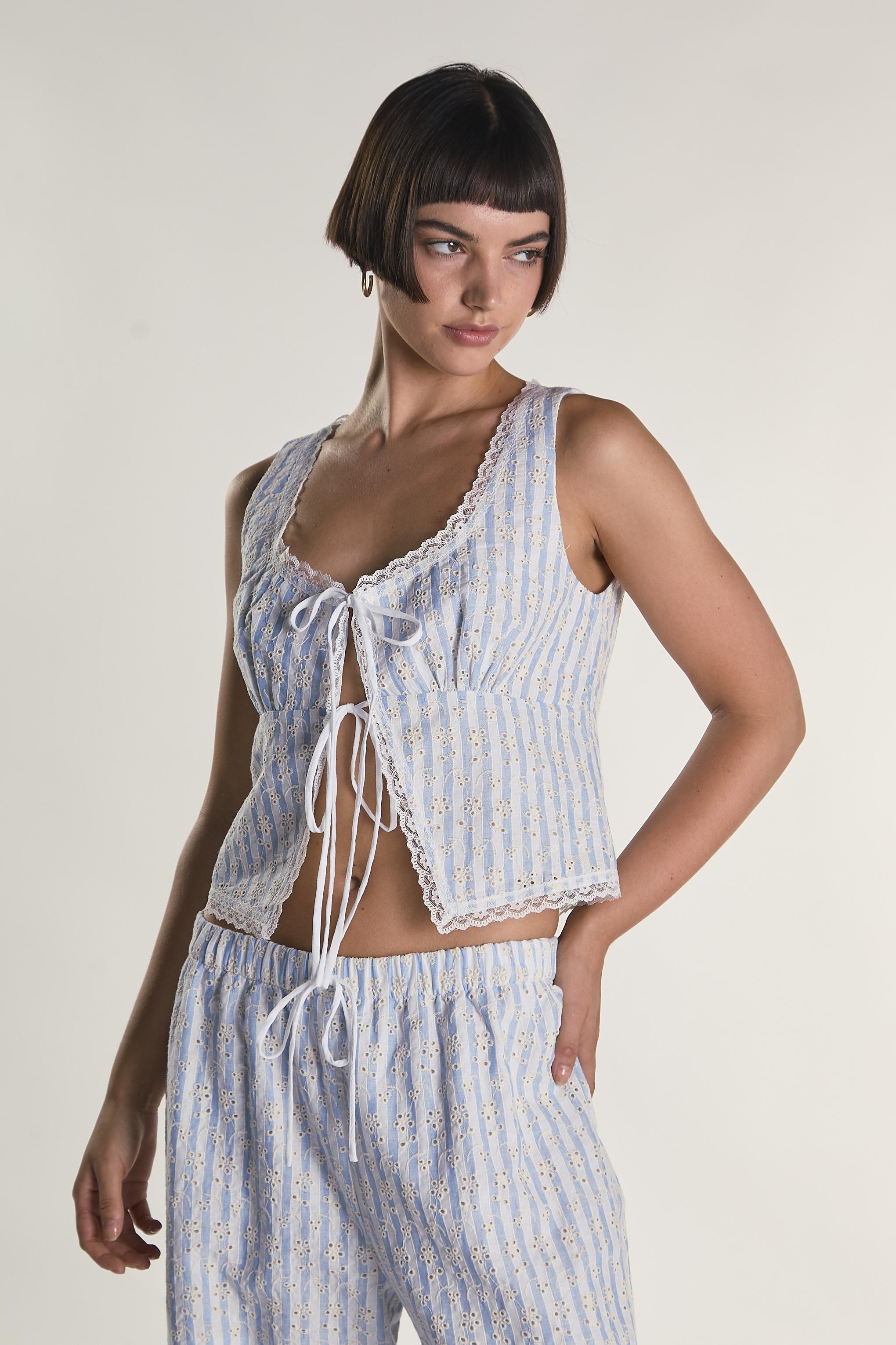 TOP CON LACCETTI AN4772 BIANCO GLAMOROUS 