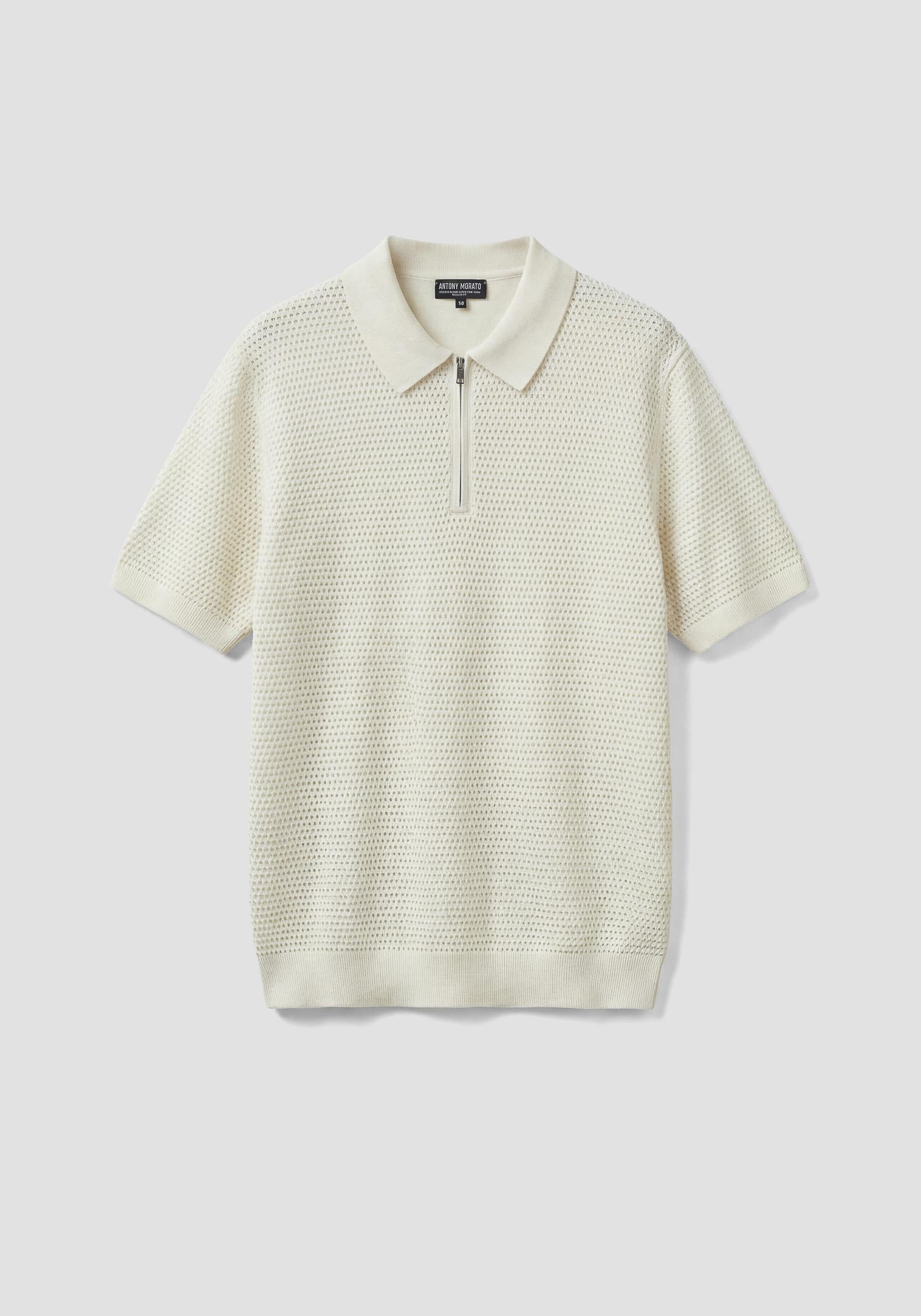 POLO UOMO IN MAGLIA TRAFORATA CON ZIP AVORIO ANTONY MORATO MMSW01590 YA200082 AVORIO ANTONY MORATO 
