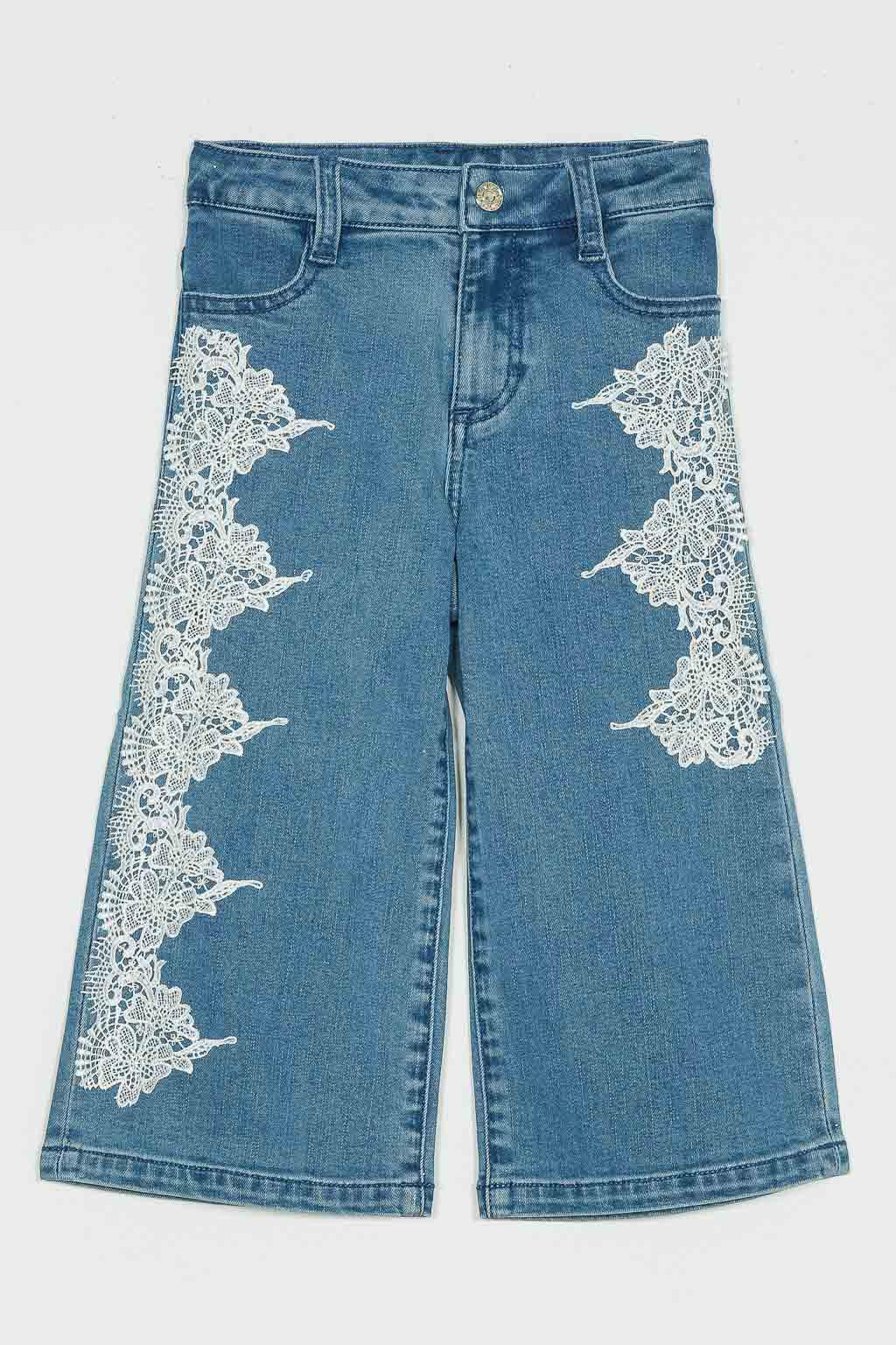 jeans bambina wide leg con pizzo applicato denim twinset 261GB2031 DENIM BLU TWINSET KIDS 