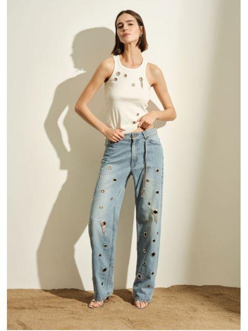 canotta DONNA SMANICATA CON APPLICAZIONI BIANCO JIJIL CN255 BIANCO JIJIL 