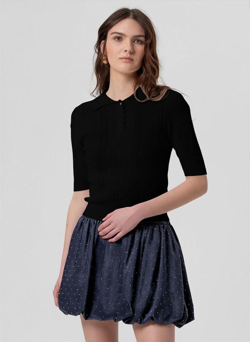 Polo donna slim in maglia con trafori NERO  fracomina <BR/> FR26ST7013K41601 NERO FRACOMINA 