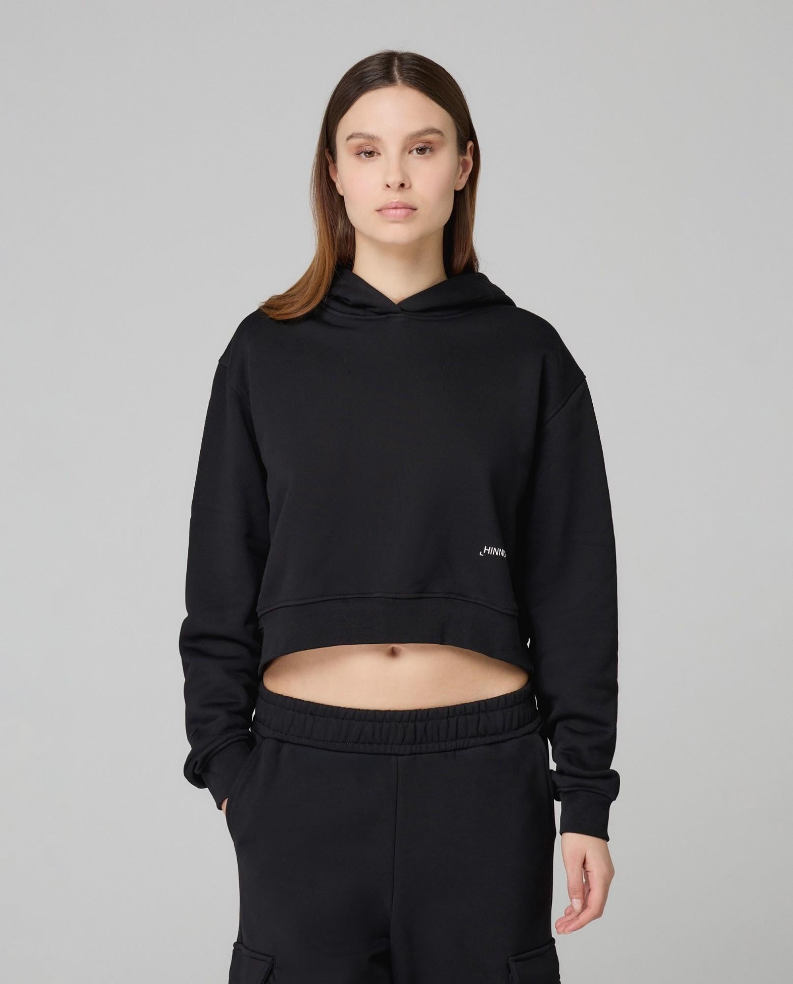 FELPA DONNA CORTA BASIC CON CAPPUCCIO NERO HINNIMINATE HMABW01935 NERO HINNOMINATE 