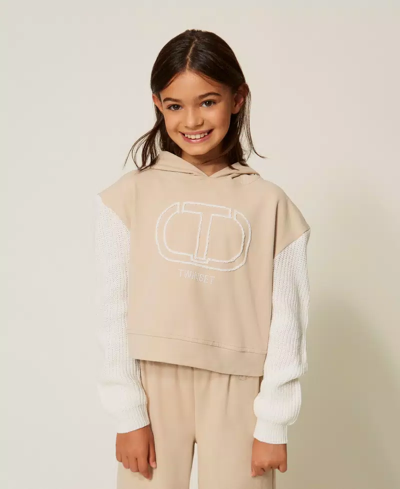 FELPA BAMBINA MANICHE IN LANA TWINSET 252GJ2060 SAND DARK\ MILK TWINSET KIDS 