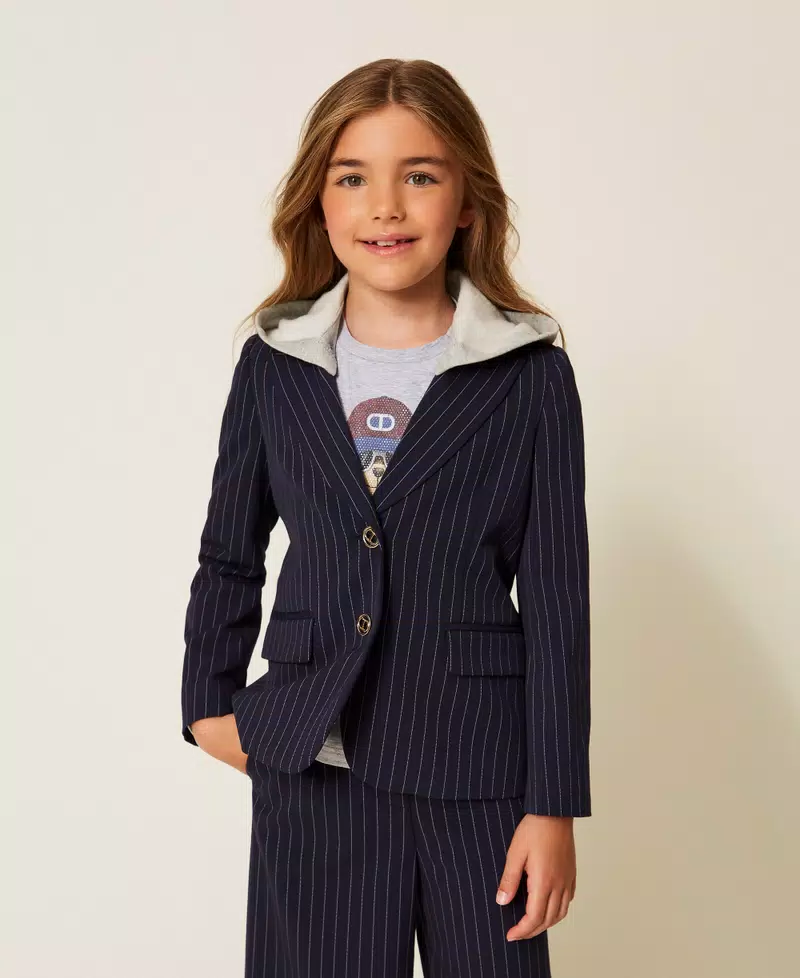 Giacca BAMBINA  blazer gessata con cappuccio BLU TWINSET 25GJ2040 BLU TWINSET KIDS 