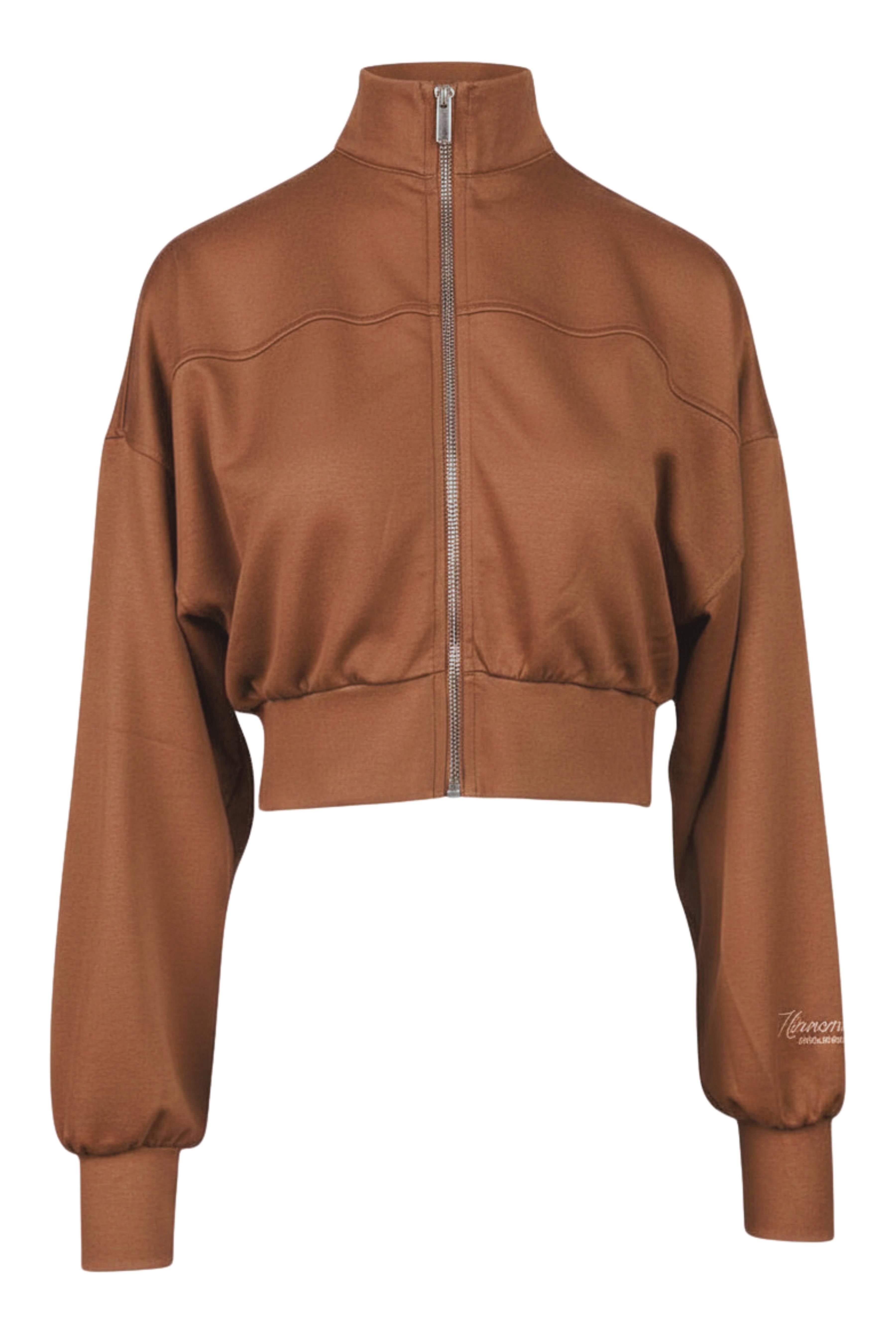 FELPA DONNA CROPPED MODELLO BOMBER CON ZIP MOKA HINNOMINATE HMABW02392 MOKA HINNOMINATE 
