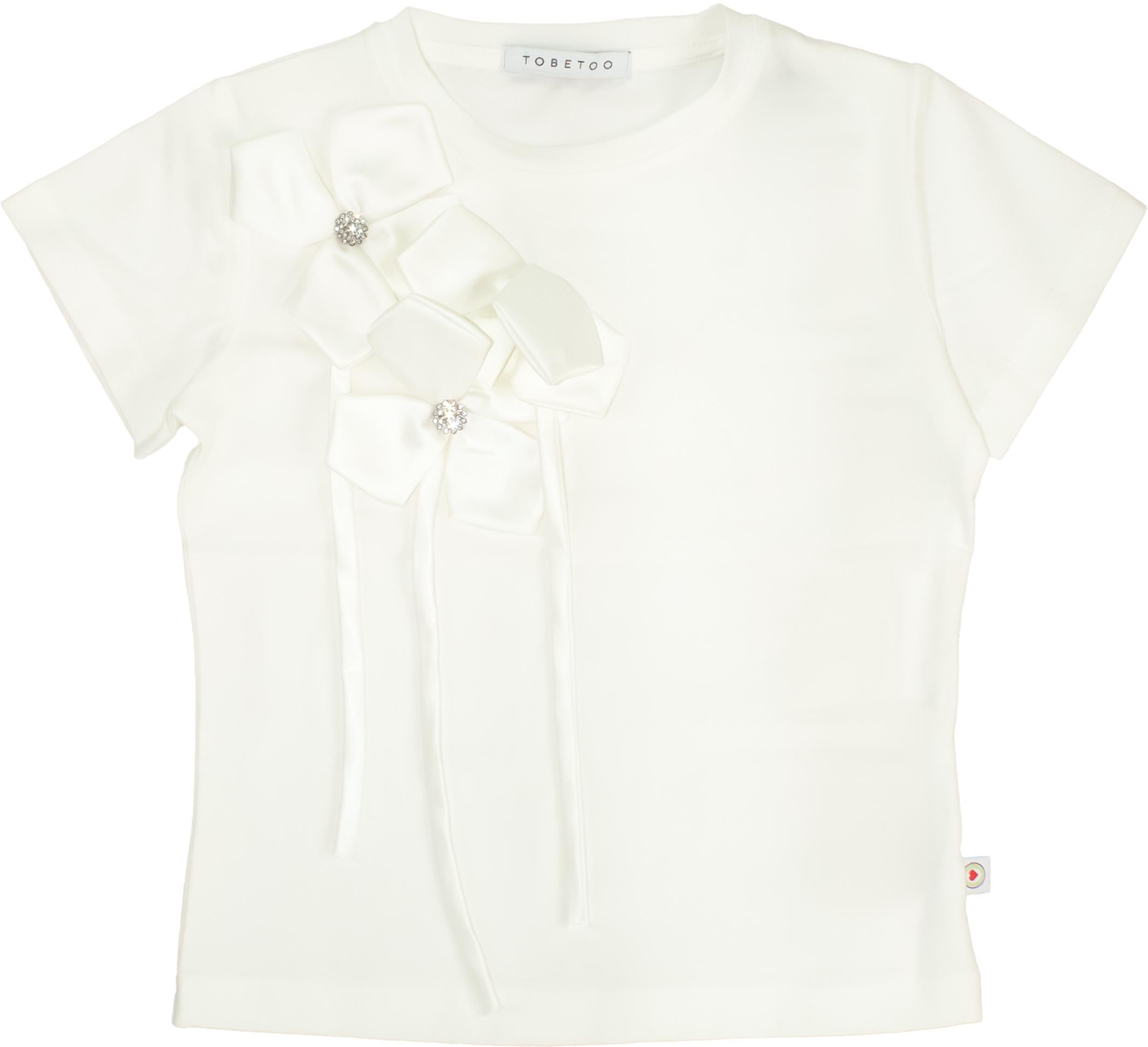 t-shirt BAMBINA  CON MAXI FIOCCHI BIANCHI TO BE TOO T1602TB LATTE TO BE TOO 