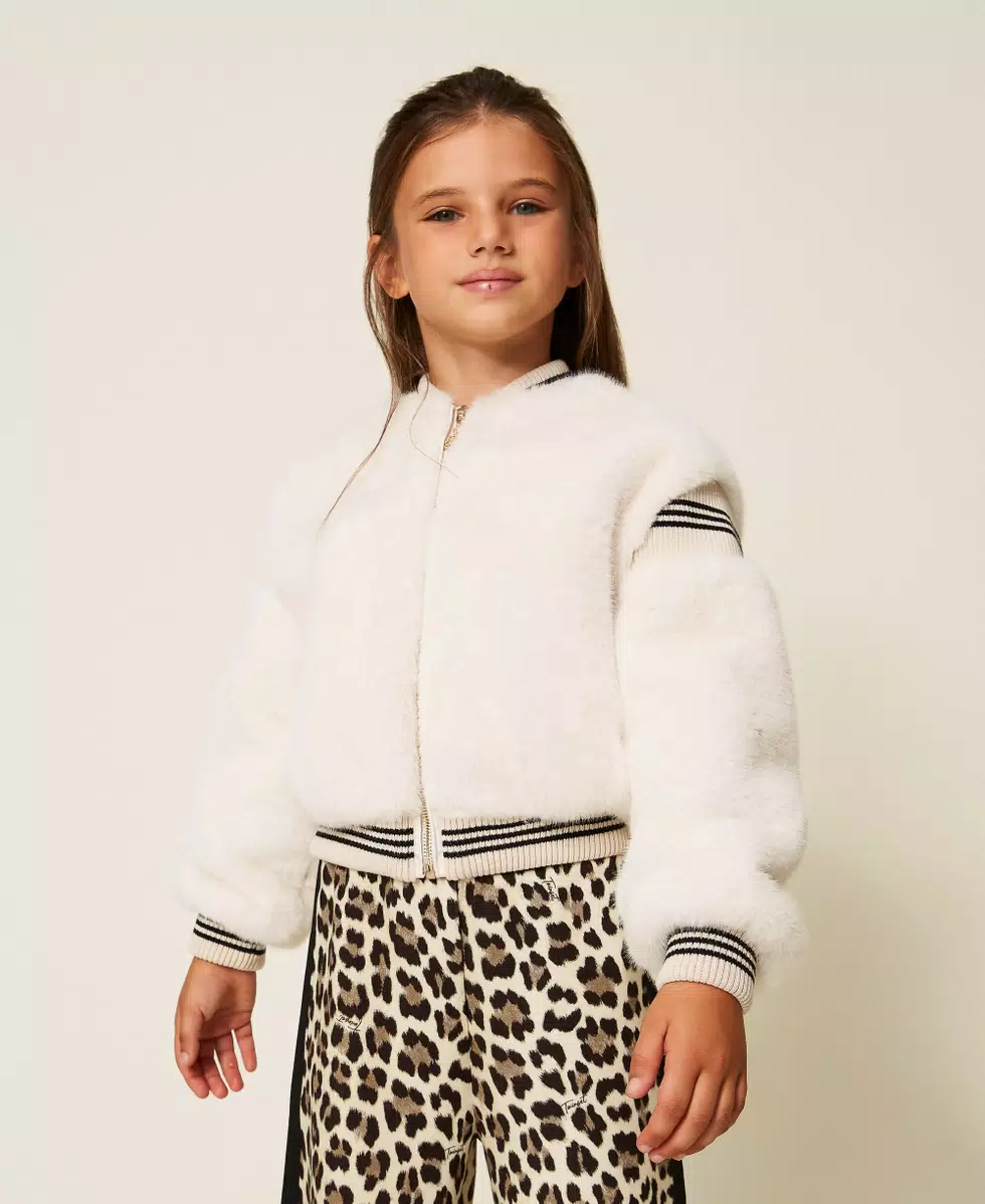 BOMBER BAMBINA IN PELLICCIA CON INSERTI IN MAGLIA MILK TWINSET 252GJ2170 MILK TWINSET KIDS 