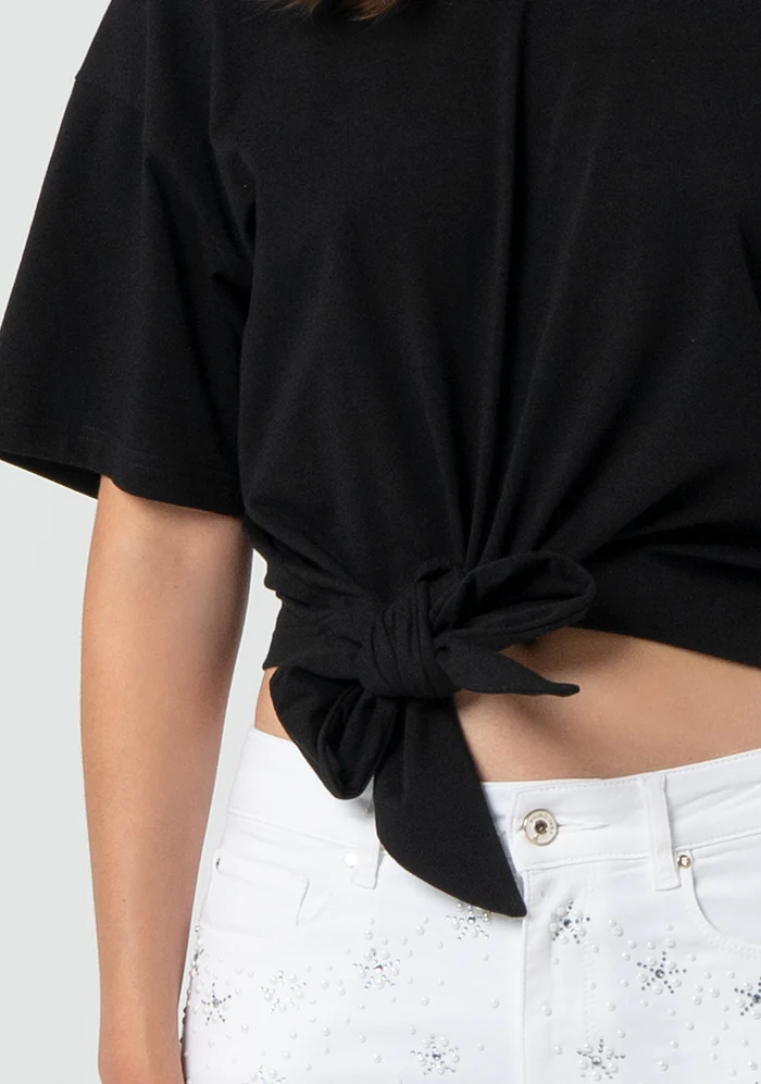 T-shirt regular in jersey con nodo sul fondo<BR/> FR25ST3039J401R9 BLACK FRACOMINA 