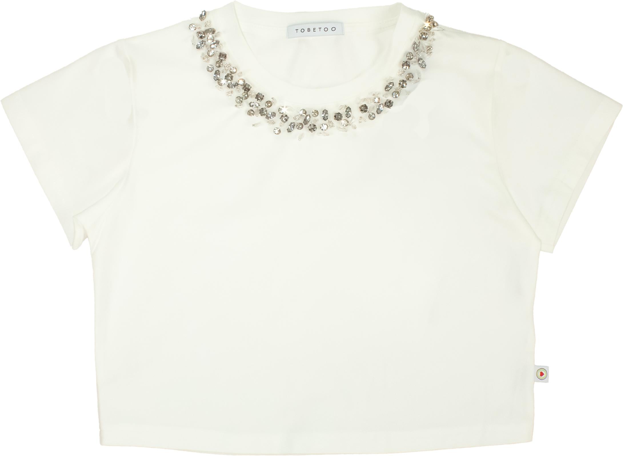 T-SHIRT BIMBA CROPPED  CON STRASS BIANCA TO BE TOO T1458T LATTE TO BE TOO 