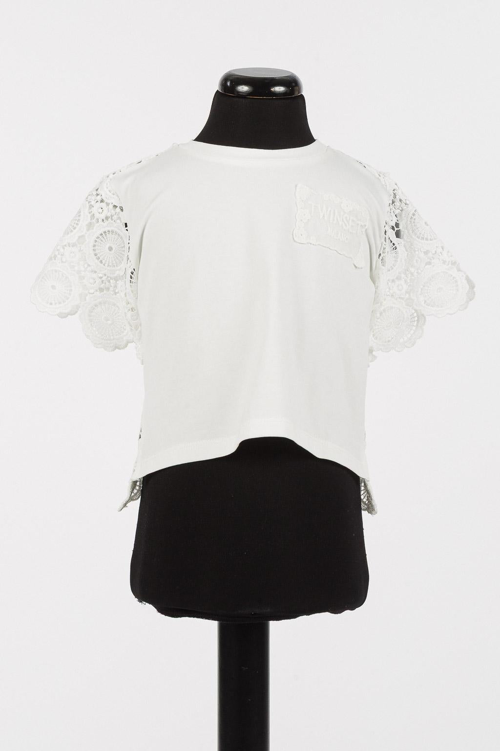 t-shirt bambina con manica in pizzo bianco twinset 261GB2033 BIANCO TWINSET KIDS 