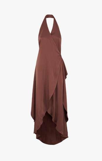 ABITO DONNA MIDI ASIMETTRICO CON NODO CIOCCOLATO SHIKI SK26077 CIOCCOLATO SHIKI 