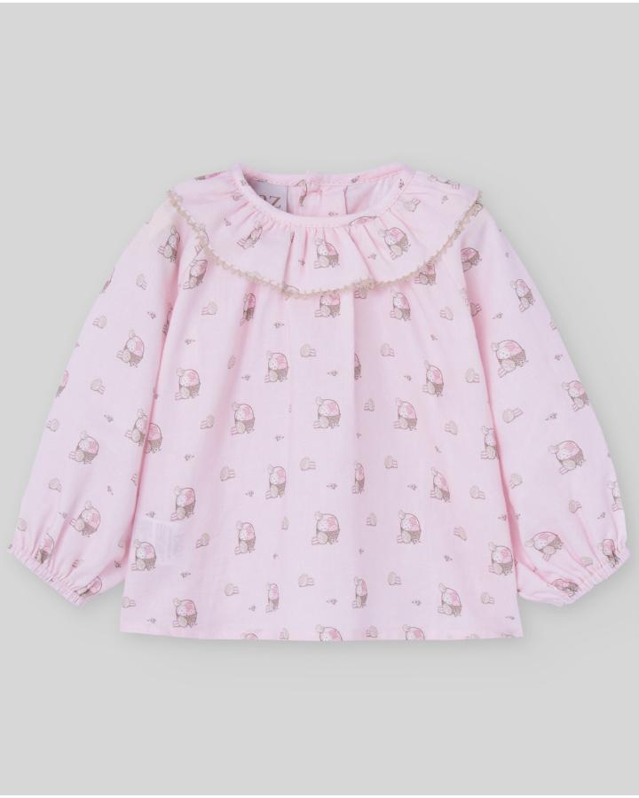 COORDINATO NEONATA CAMICIA E CULOTTE ROSA PAZ RODRIGUEZ 106-153113 PANNA-ROSA PAZ RODRIGUEZ 