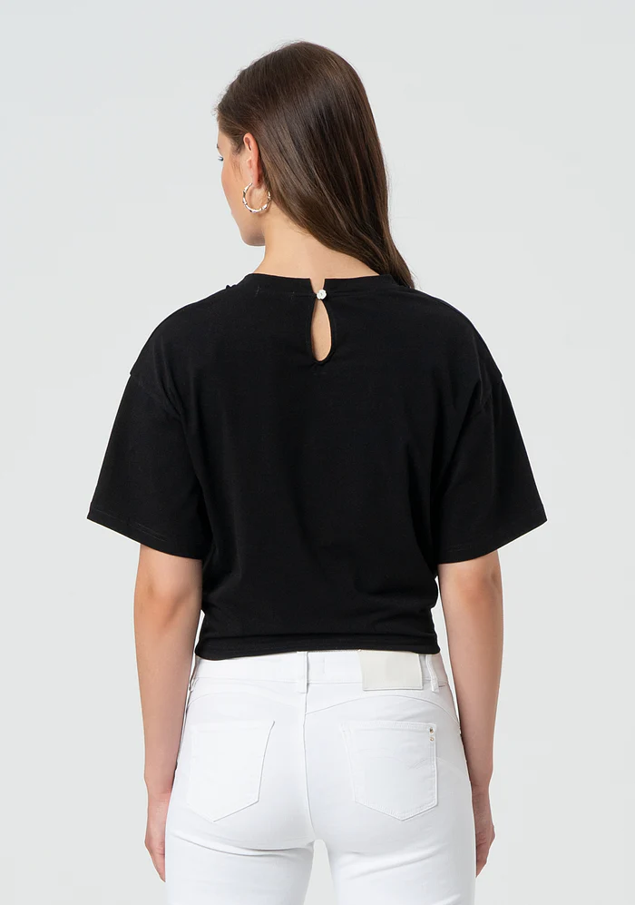 T-shirt regular in jersey con nodo sul fondo<BR/> FR25ST3039J401R9 BLACK FRACOMINA 