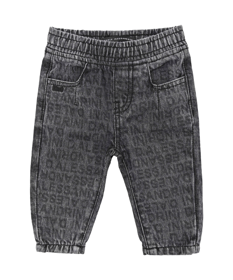 PANTALONE BAMBINO LOGO ALL OVER IN DENIM NERO DANIELE ALESSADRINI PD00091 GREY DANIELE ALESSANDRINI 