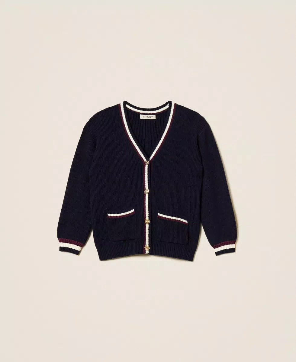 CARDIGAN BAMBINA LUNGO A COSTINE CON BOTTONI CLASSIC BLU TWINSET 252GJ3033 CLASSIC BLU TWINSET KIDS 