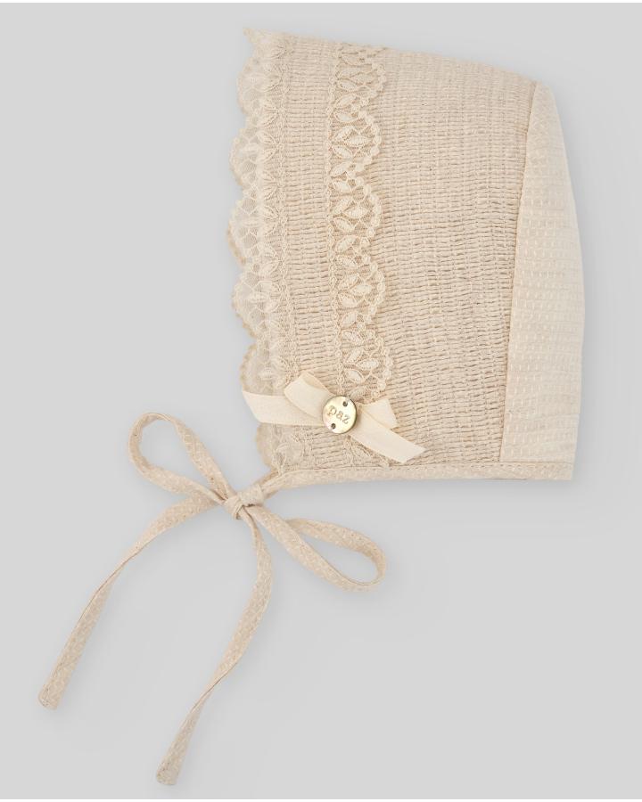 CUFFIA NEONATA CON PIZZO SUL BORDO BEIGE PAZ RODRIGUEZ 011-153097 BEIGE PAZ RODRIGUEZ 