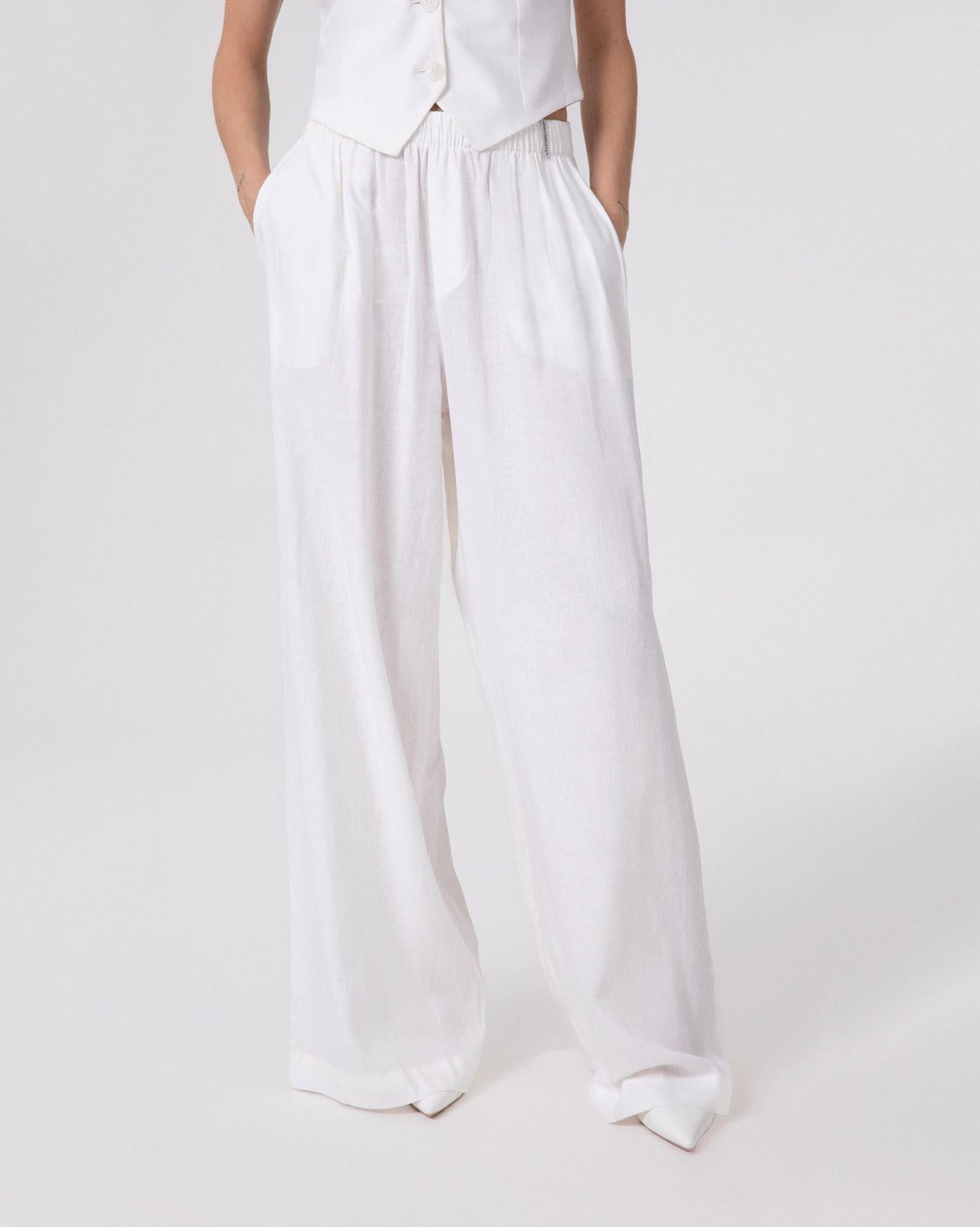 PANTALONE DONNA LARGO DRITTO IN LINO bianco HINNOMINATE HMABW02641 BIANCO HINNOMINATE 