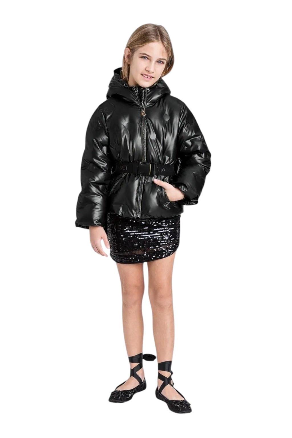 PIUMINO BAMBINA CON CAPPUCCIO E CINTURA NERO TWINSET 252GJ2200 NERO TWINSET KIDS 
