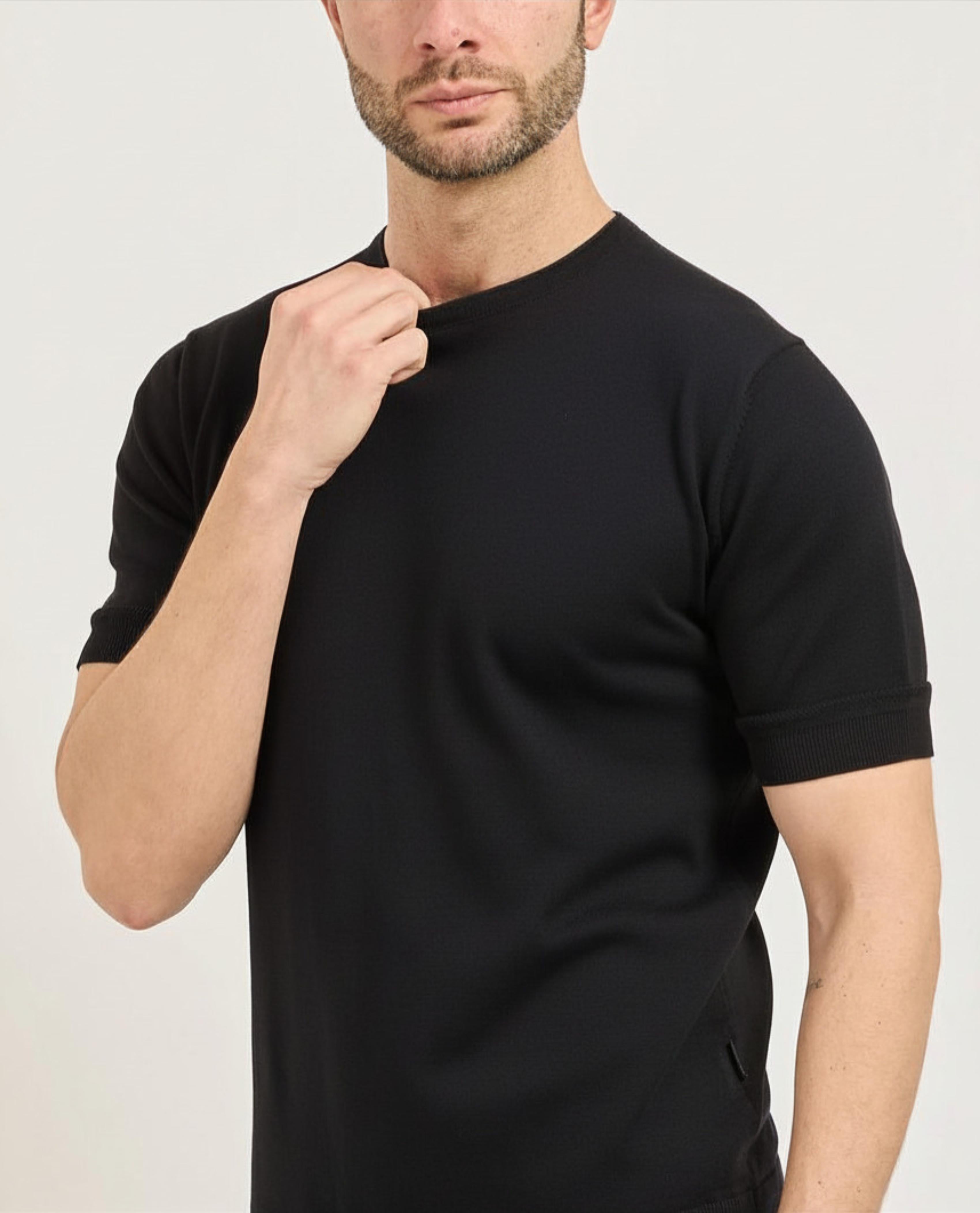MAGLIA UOMO GIROCOLLO MEZZA MANICA IN FILO NERO GAZZARRINI MES72G NERO GAZZARINI 