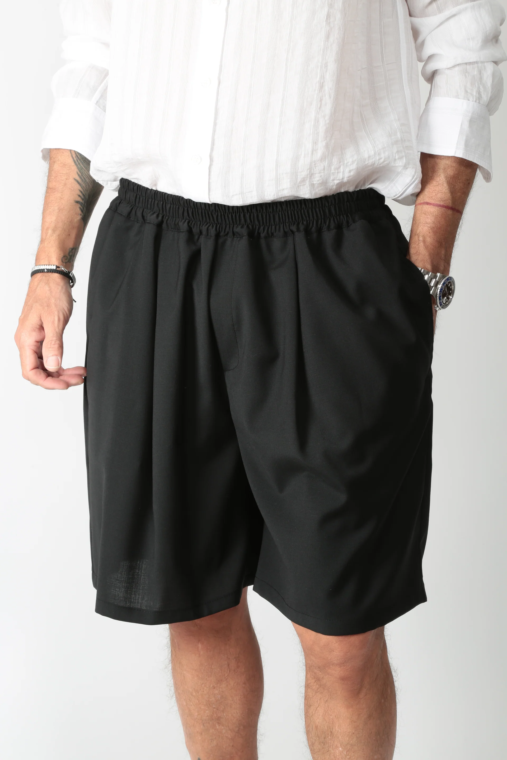 SHORTS UOMO CON ELASTICO IN VITA  OVER NERO MARSEM S017 NERO MARSEM 
