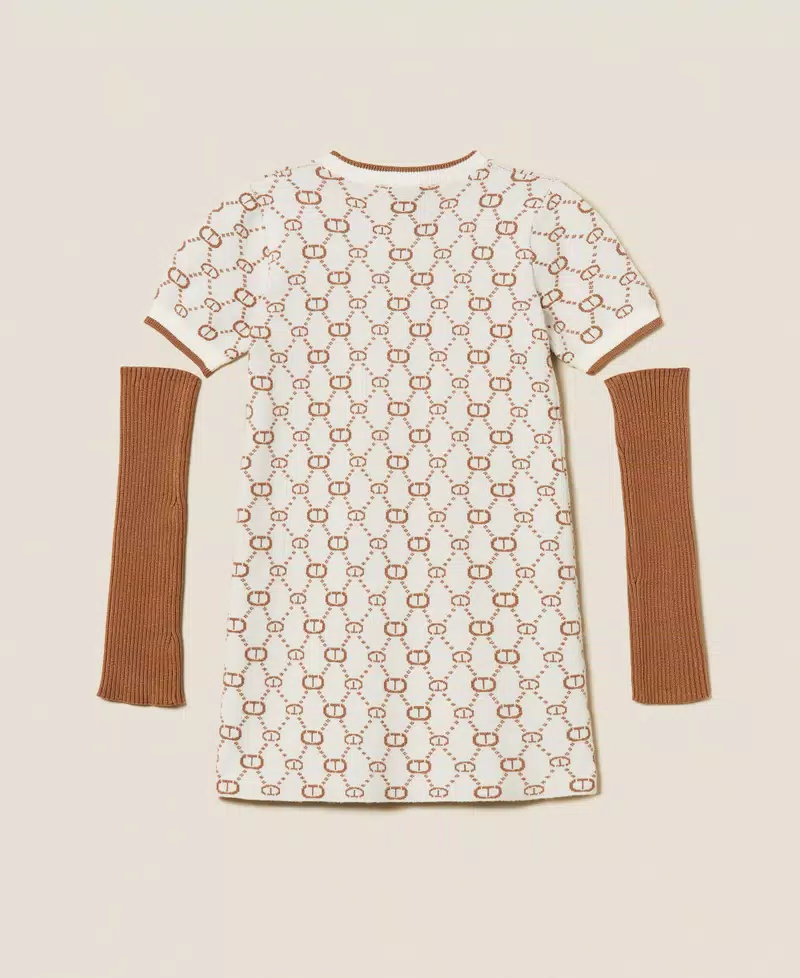 ABITO BAMBINA corto in maglia jacquard con manicotti PAPIRO TWINSET 253GJ3020 PAPIRO LOGO CAMEL TWINSET KIDS 