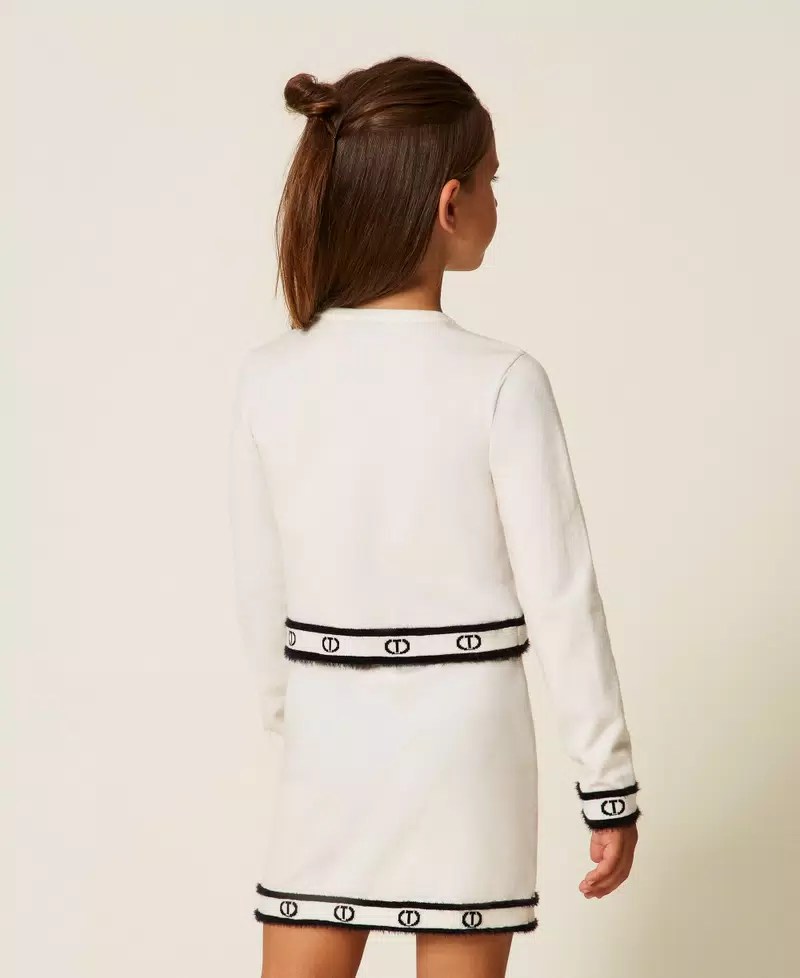 magliaBAMBINA CROPPED IN MAGLIA CON logo ovaL e bottoni ORO NERA TWINSET 252GJ3073 BIANCO-NERO TWINSET KIDS 