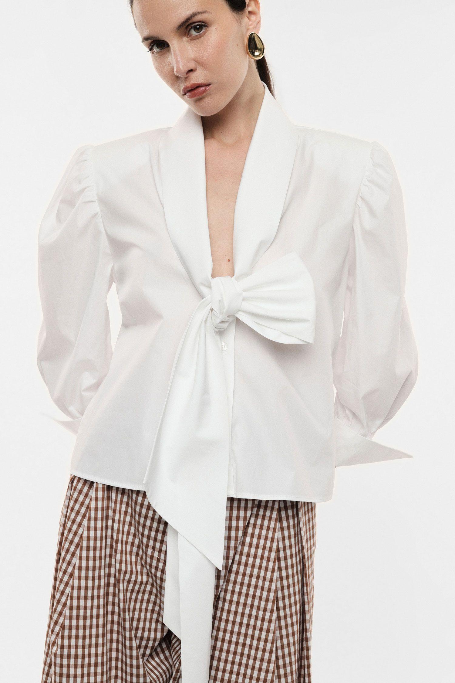 camicia donna maniche lunghe e fiocco frontale bianco imperial CPA4LFP BIANCO IMPERIAL 