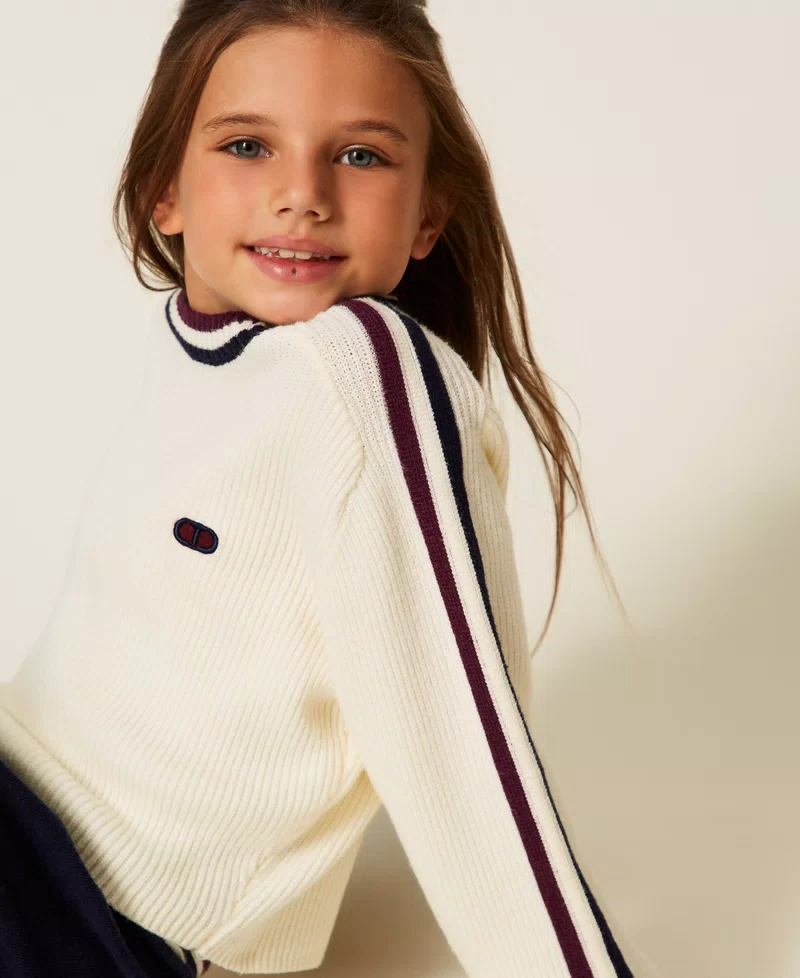 MAGLIA BAMBINA A COSTIE CON BANDE BICOLORE PAPIRO TWINSET 252GJ3030 PAPIRO TWINSET KIDS 