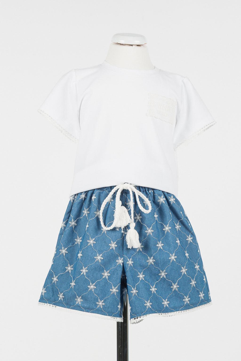 COORIDANTO BAMBINA T-SHIRT E SHORTS IN DENIM TWINSET 261GB2061 BIANCO/DENIM TWINSET KIDS 