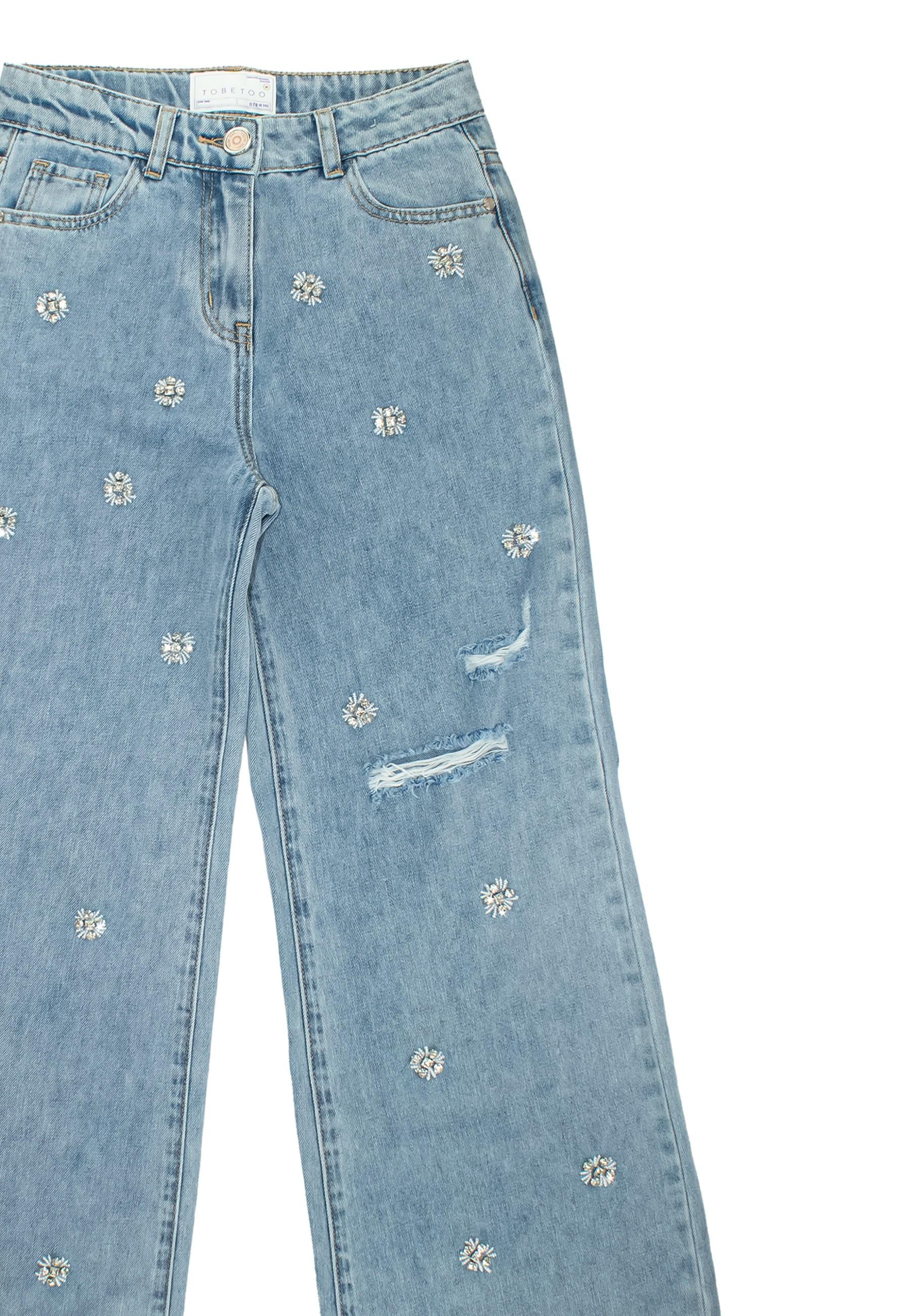 JEANS bambina a gamba large in denim con applicazione to be too T1442P JEANS TO BE TOO 