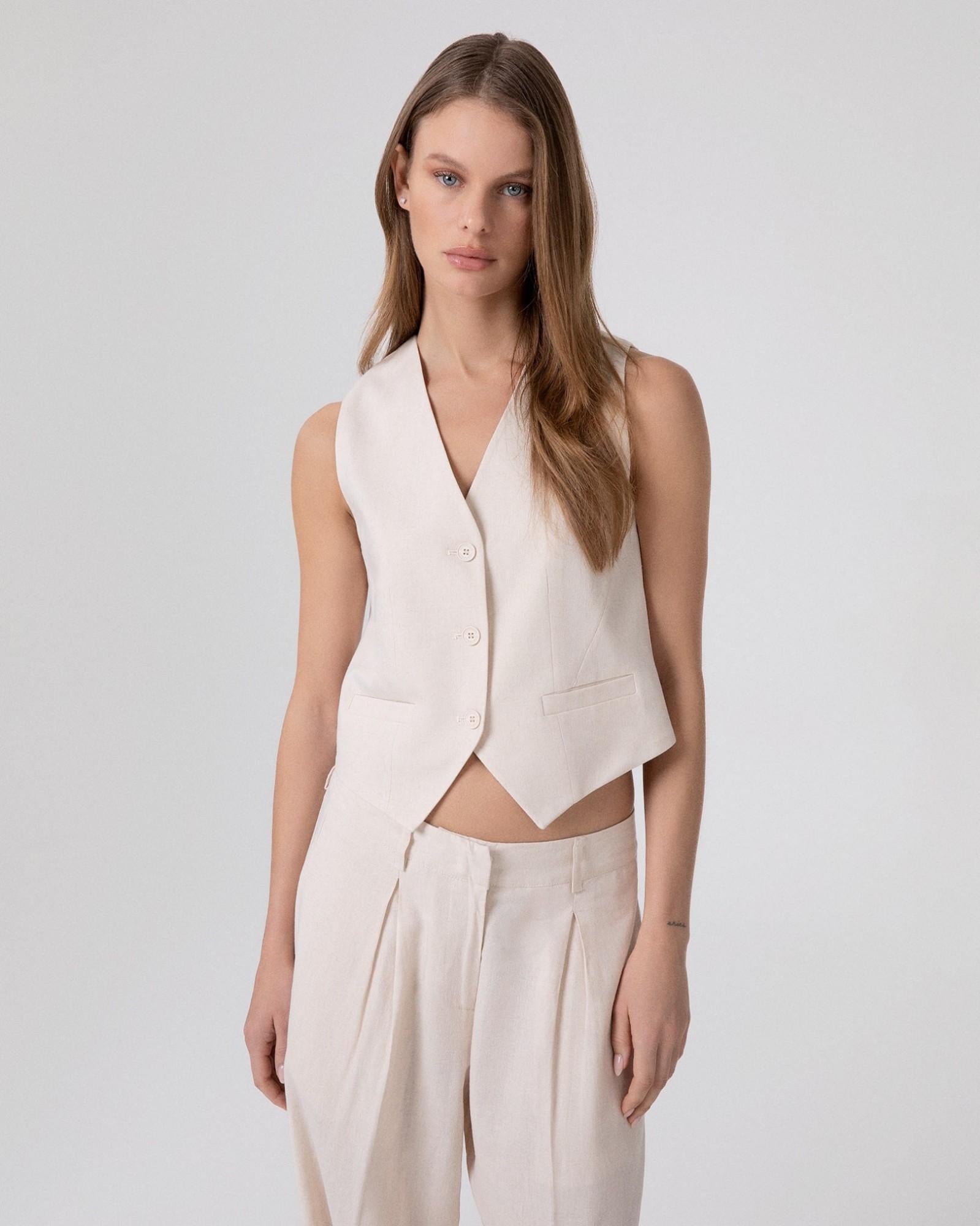 gilet donna in lino beige hinnominate HMABW02628 BEIGE HINNOMINATE 
