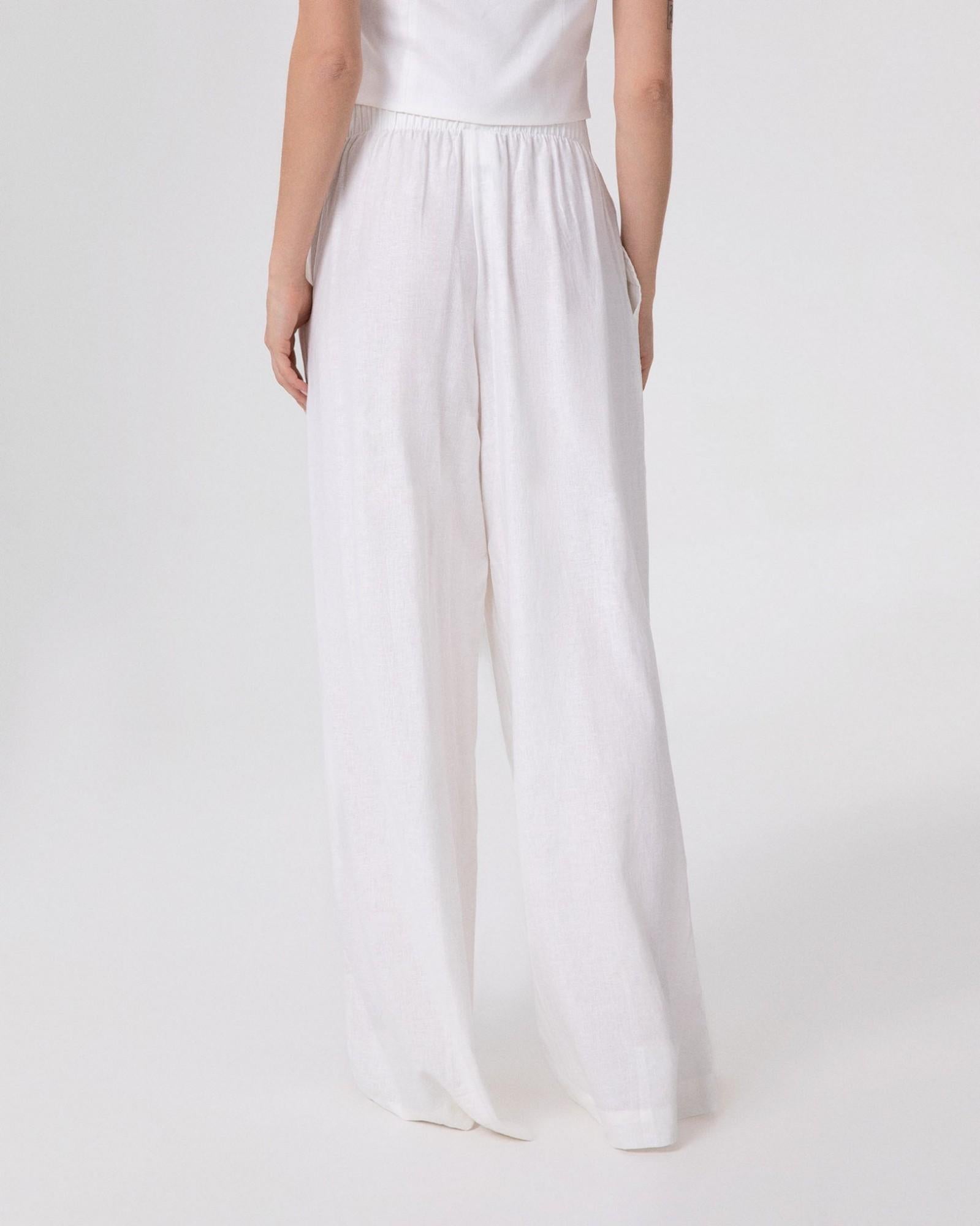PANTALONE DONNA LARGO DRITTO IN LINO bianco HINNOMINATE HMABW02641 BIANCO HINNOMINATE 