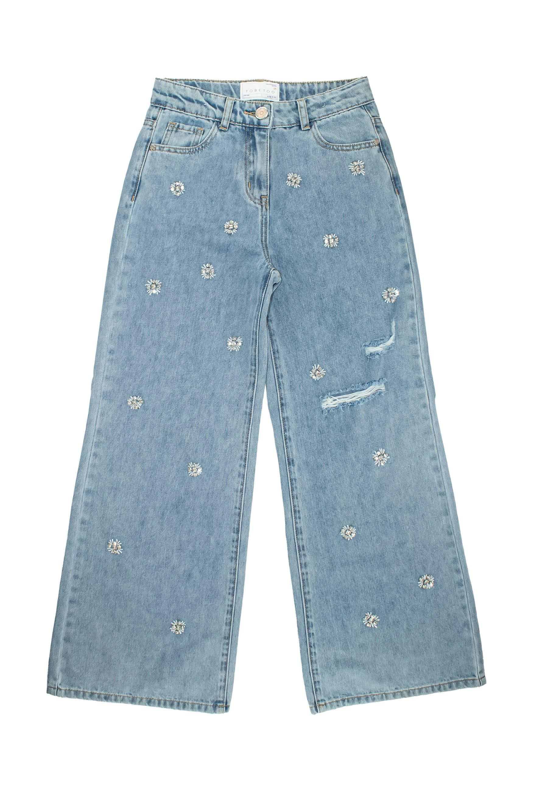JEANS bambina a gamba large in denim con applicazione to be too T1442P JEANS TO BE TOO 