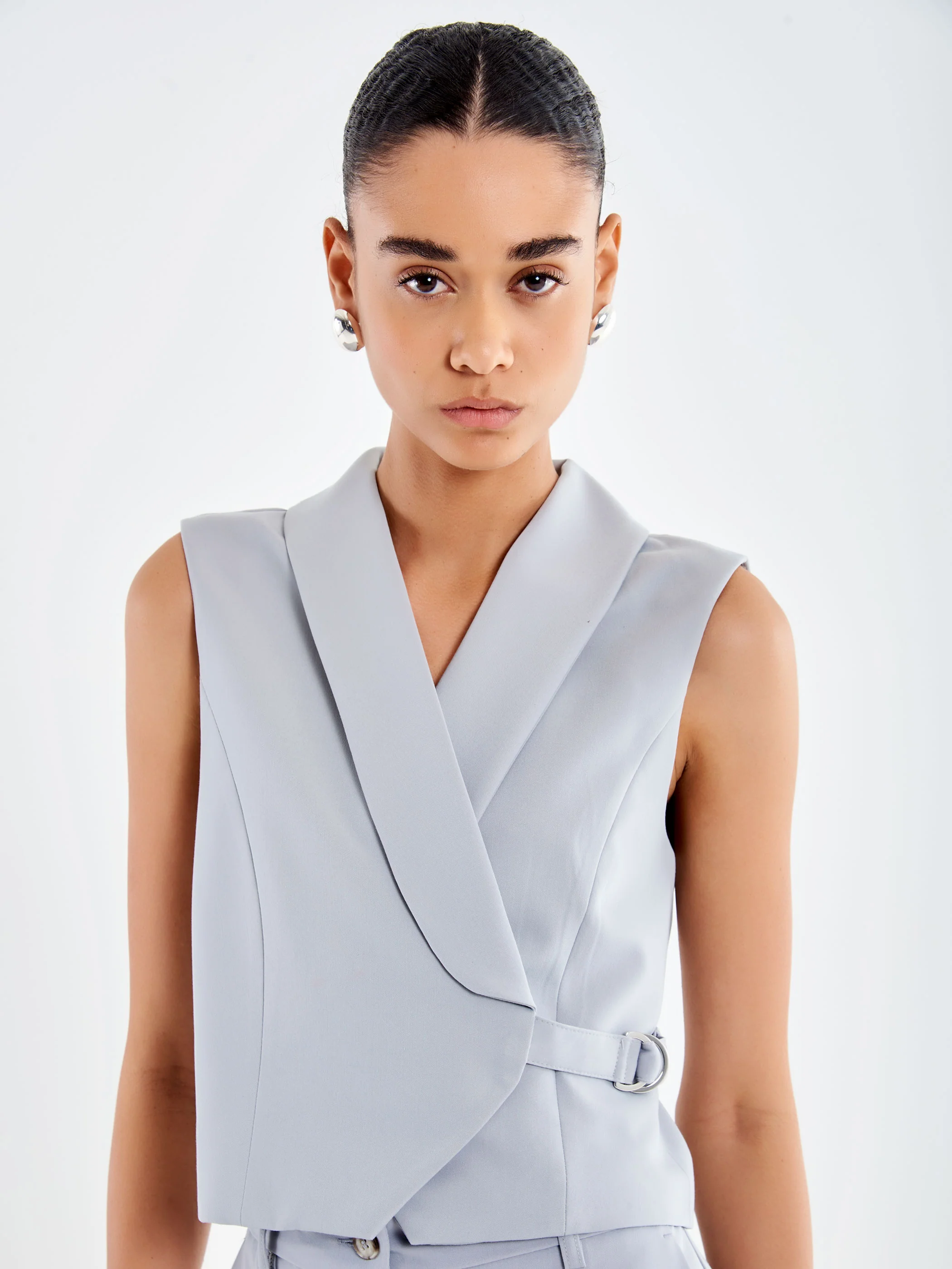 gilet DONNA SMANICATO CON CINTURINO GRIGIO VICOLO <BR/> TAB0140 GRIGIO FUME VICOLO 