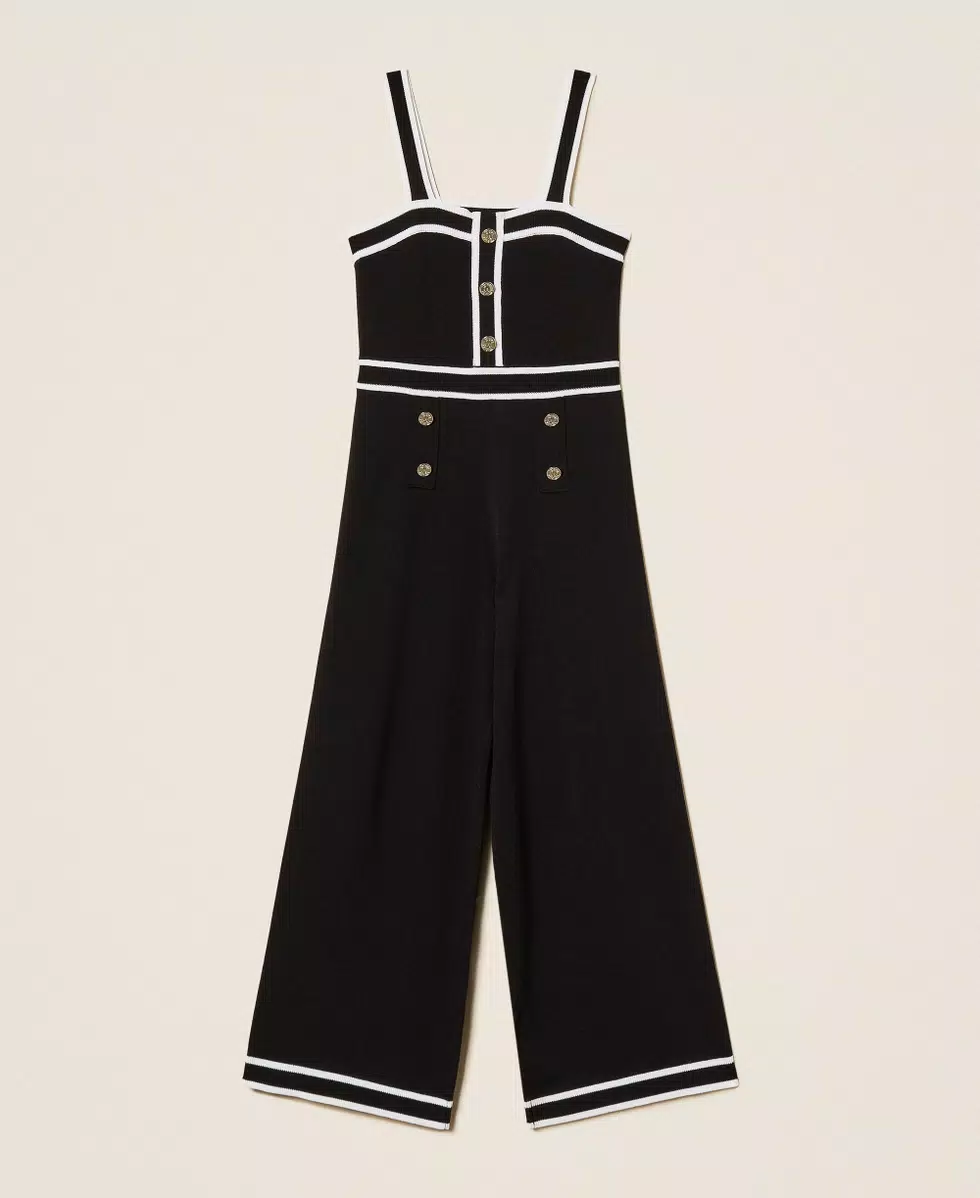 TUTA BAMBINA IN MAGLIA CON BORDATURE NERO TWINSET 261GJ3072 BIANCO/NERO TWINSET KIDS 