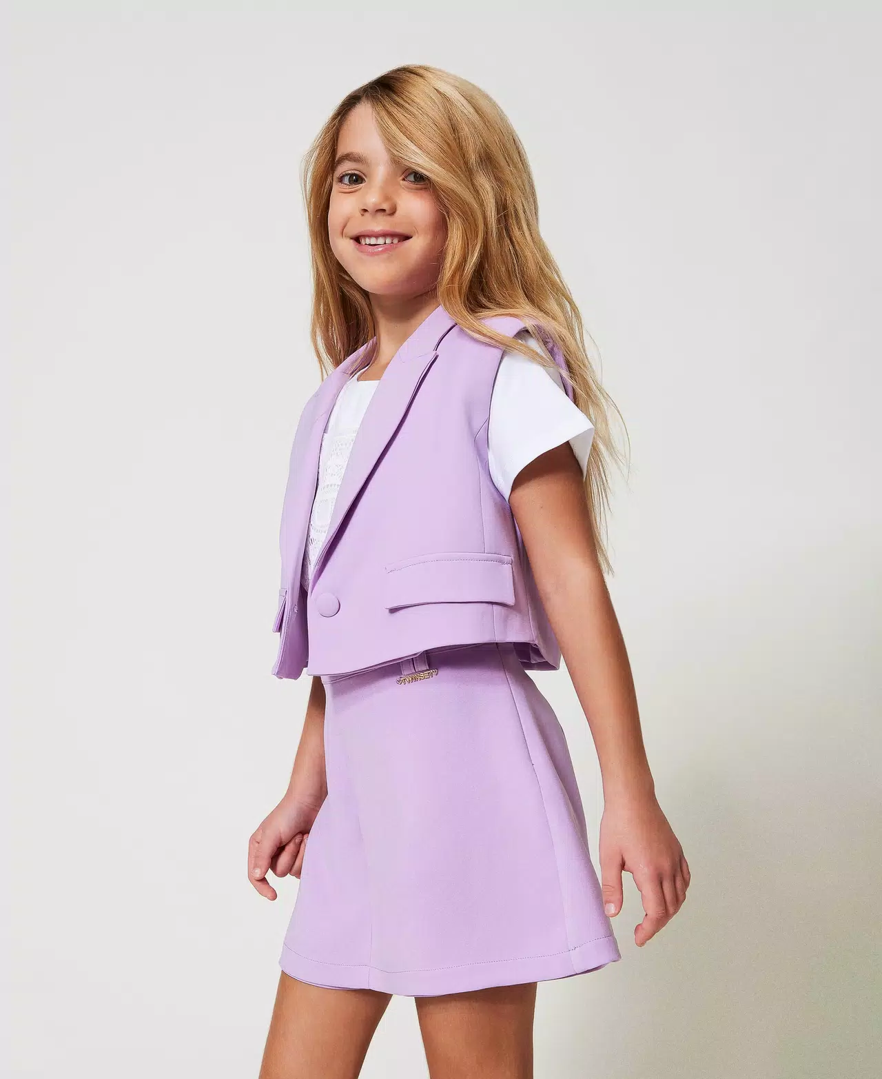 Gilet cropped in crêpe 251GJ2QN6 PASTEL VIOLET TWINSET KIDS 