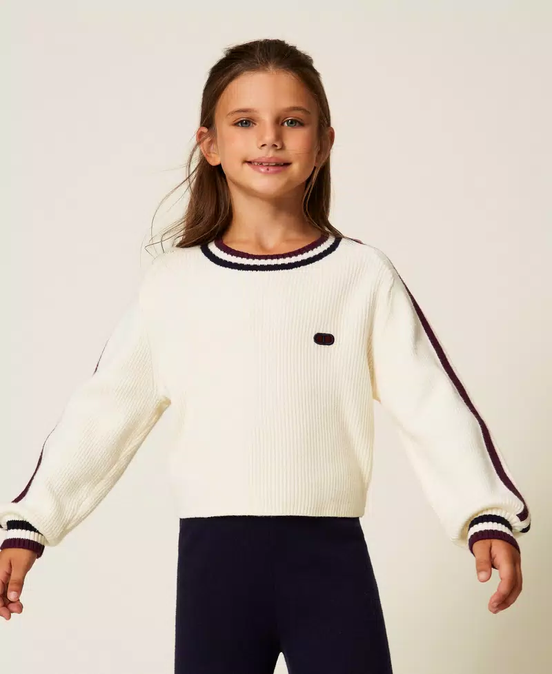 MAGLIA BAMBINA A COSTIE CON BANDE BICOLORE PAPIRO TWINSET 252GJ3030 PAPIRO TWINSET KIDS 