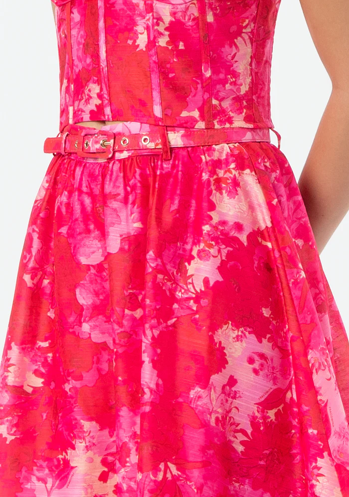 Gonna svasata midi in fantasia astratta FR25SG2012W775U6 RED-PINK FRACOMINA 